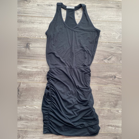 Athleta black racerback tank mini - midi ruched dress - soft, comfy - Picture 3 of 9